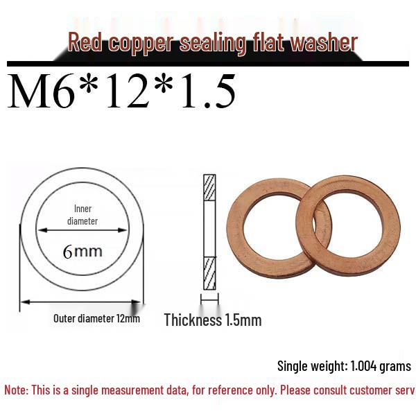 Annealed Red Copper Gasket Washer Pad for Sealing Fastener, M4-M34