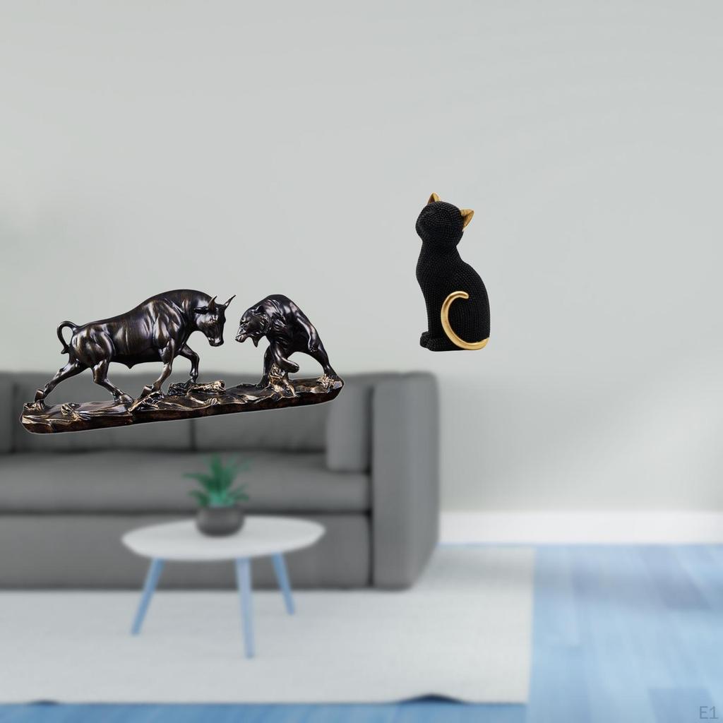 Modern Feng Shui Animal Sculpture Cat Figurine Resin Collectible Artwork Chinese Cattle Statue for