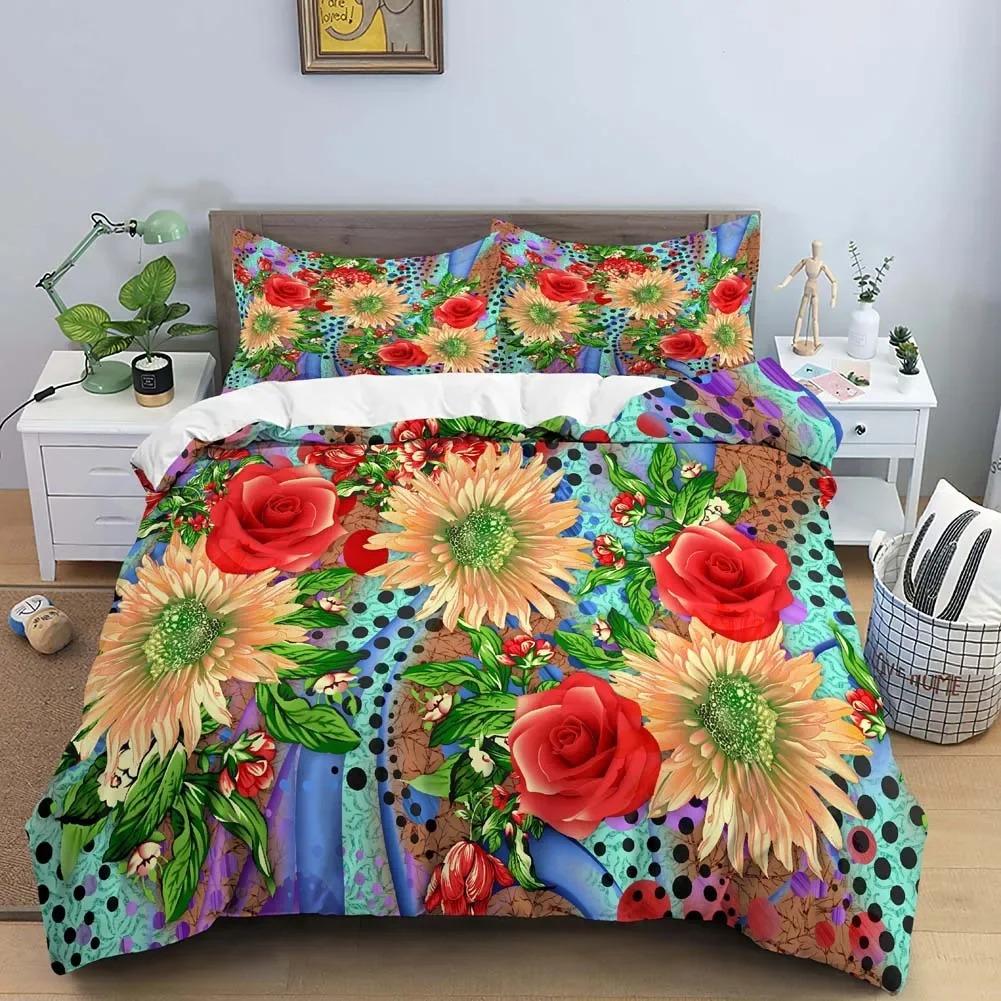 

Винтажный цветочный пододеяльник King Queen с изображением пиона и подсолнуха, комплект постельного белья с тропическим цветочным принтом, покрывало из полиэстера в стиле бохо 70x133cm 2pcs