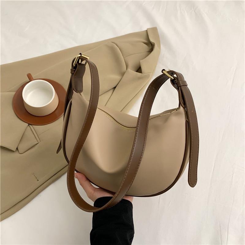 Chic Solid Texture 2023 Retro Color Block Casual Minimalist Soft Pu Crossbody Shoulder Underarm Dumpling Tote Female Bag Khaki Brown