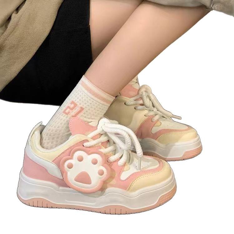 Niedliche Katzenpfoten-Brot-Schuhe Damen 2025 Frühling und Herbst neue Mode Sport vielseitig dicke Grundplatten-Schuhe lässige weiße Schuhe