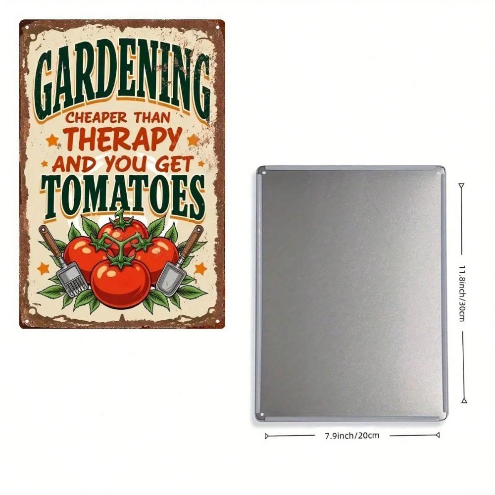 Vintage Tomato Metal Sign 8x12, Rustic Green Brown Gardening Tools Tin Plaque, Funny Garden Quote Wall Art Decor