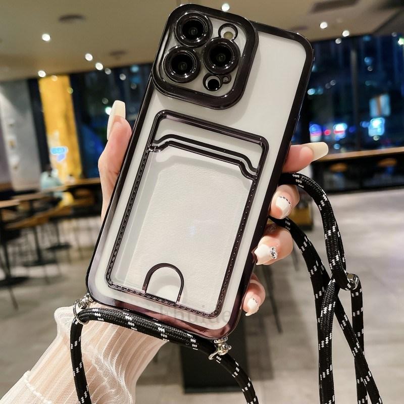Crossbody Strap Plating Case For Samsung Galaxy A55 A35 A25 A15 A54 A34 A24 A14 S24 Ultra Lanyard Necklace Clear Wallet Cover