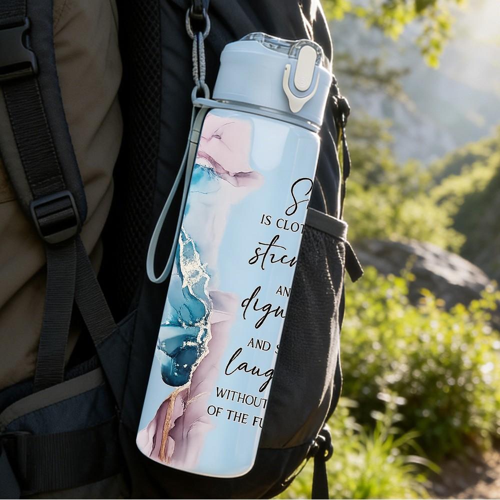1PC Girl Ocean Wave Watercolor Quote Print 750ml Color Plastic Sports Water Bottle Leakproof Flip Straw Lid Suitable for Sports Office Home Use