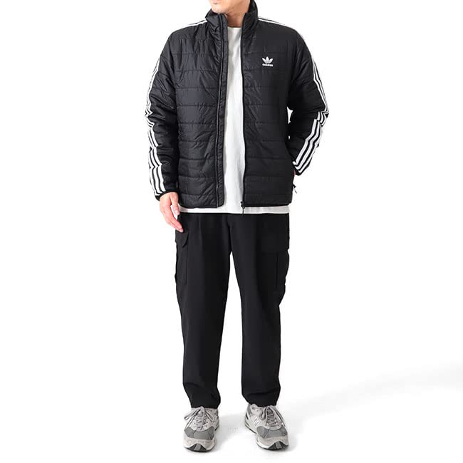 Adidas XL Black Quilted Jacket with Stand Collar and Three Stripes Men's (HL9212)