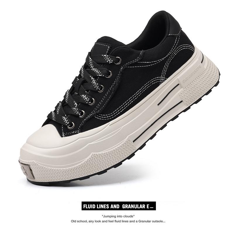 Trendy 2025 Spring/Autumn Retro Black Thick-Soled Breathable Canvas Shoes