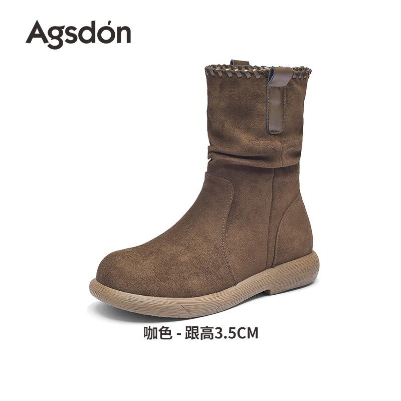 Augustus Denboken Boots New Autumn and Winter Merad Martin Boots Pile Western Cowboy Boots