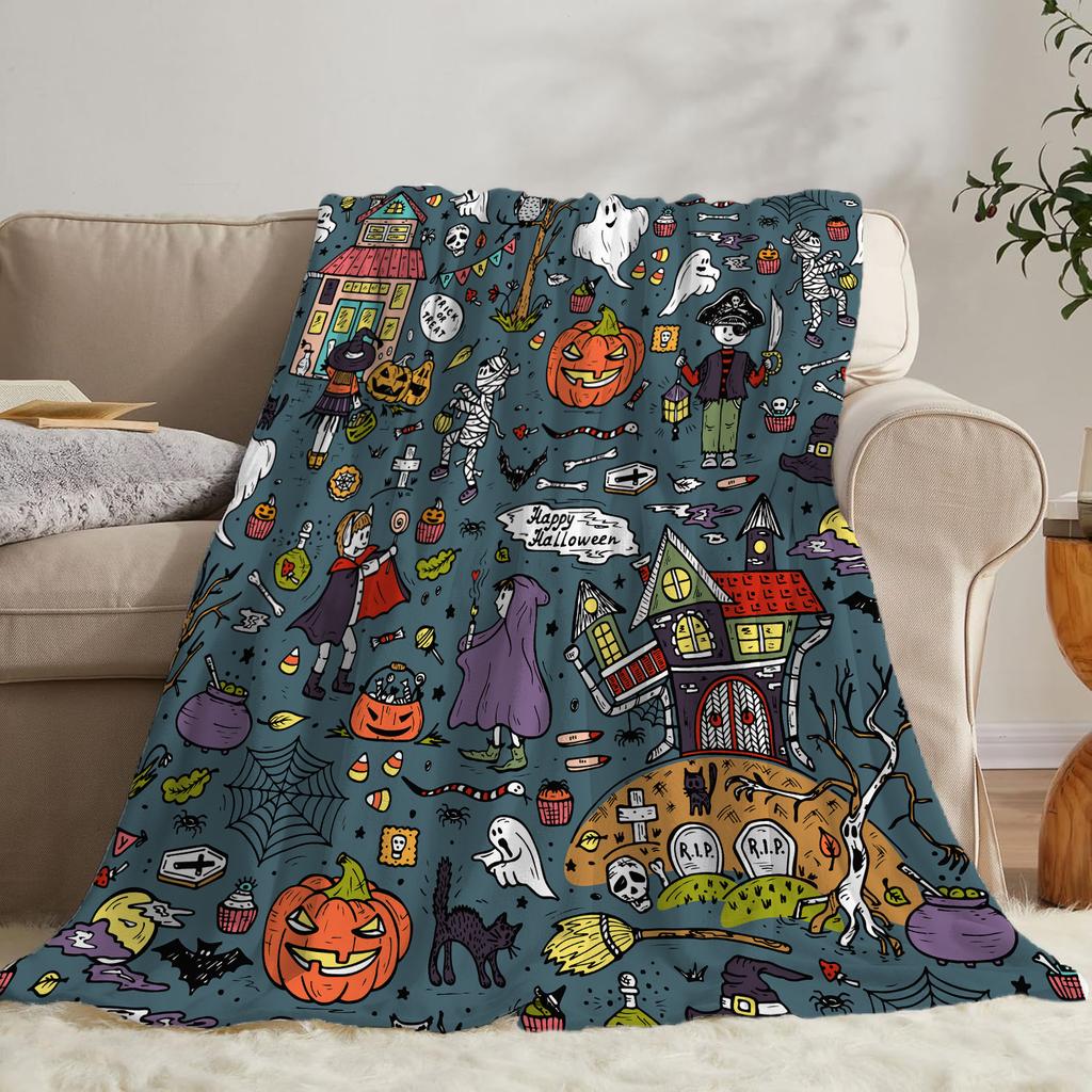 Halloween Creative Throw Flannel Print Blanket Super Soft Cozy Sofa Nap Home Blanket Perfect Home Gift for Her