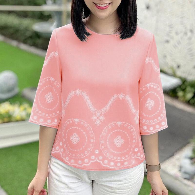 ZANZEA Lässige Bluse mit Rundhalsausschnitt und 3/4-Ärmeln und lockerem Print für Damen