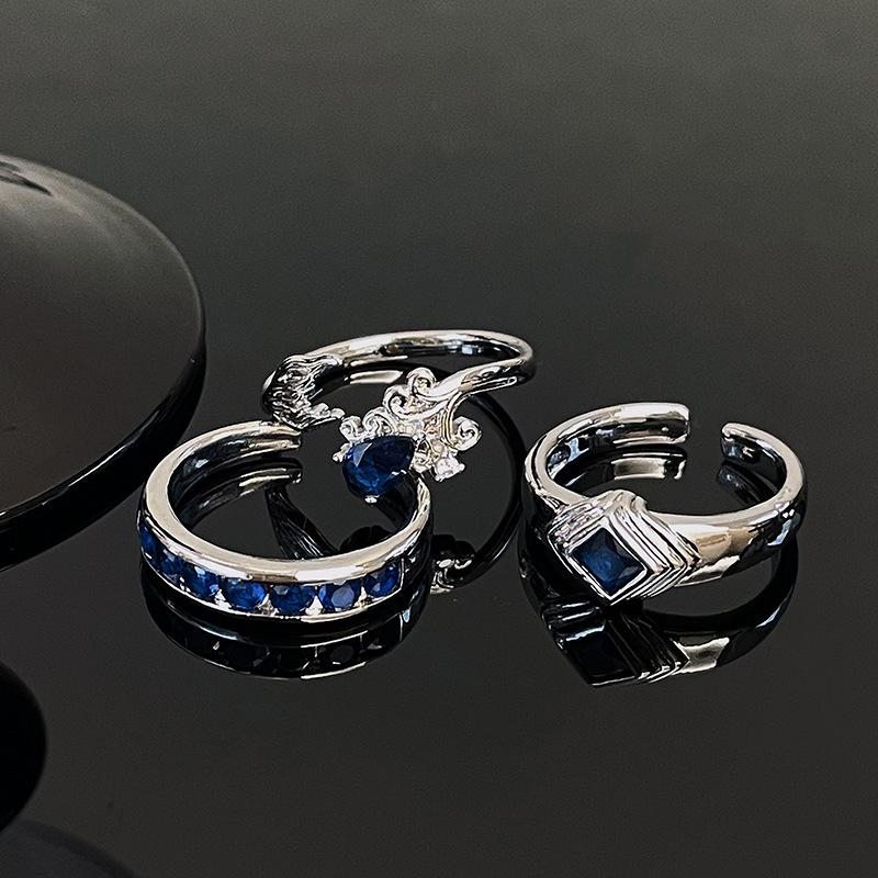 Blauer Zirkon Fischschwanz Voll Diamant Offener Ring Nischen Design Leichter Luxus Hohes Gefühl Personalisierter Französischer Ring