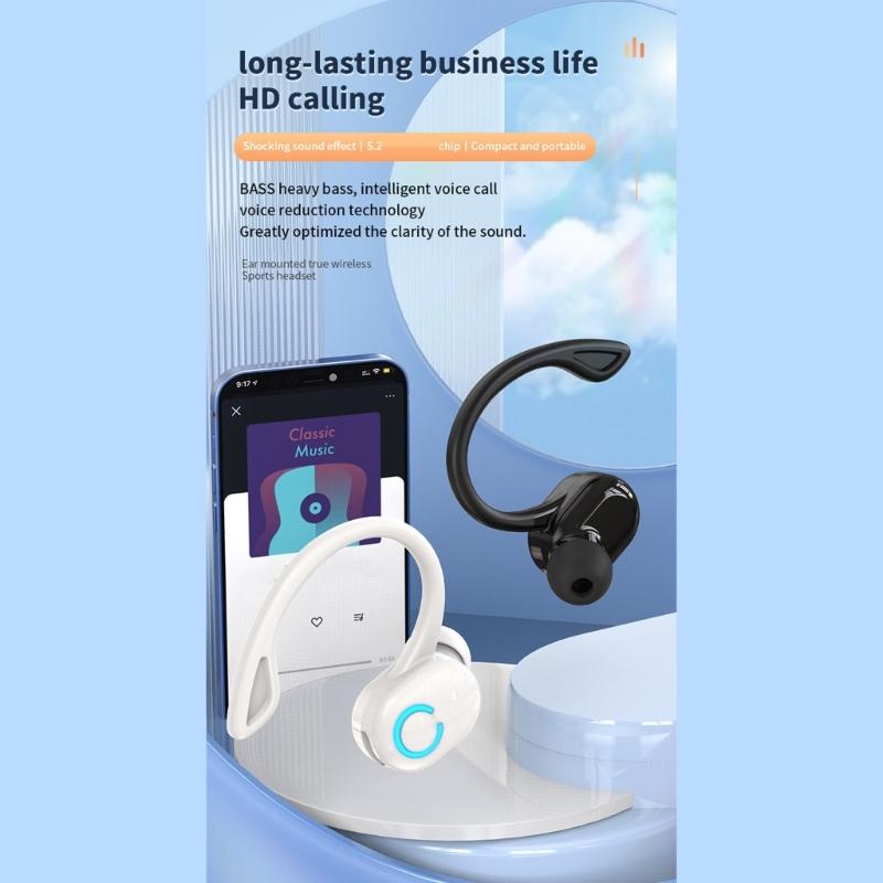 Wireless Earbuds with Earhooks Bluetooth-compatible Single Earphone Business Headphone Over Ear Buds Long Battery Life