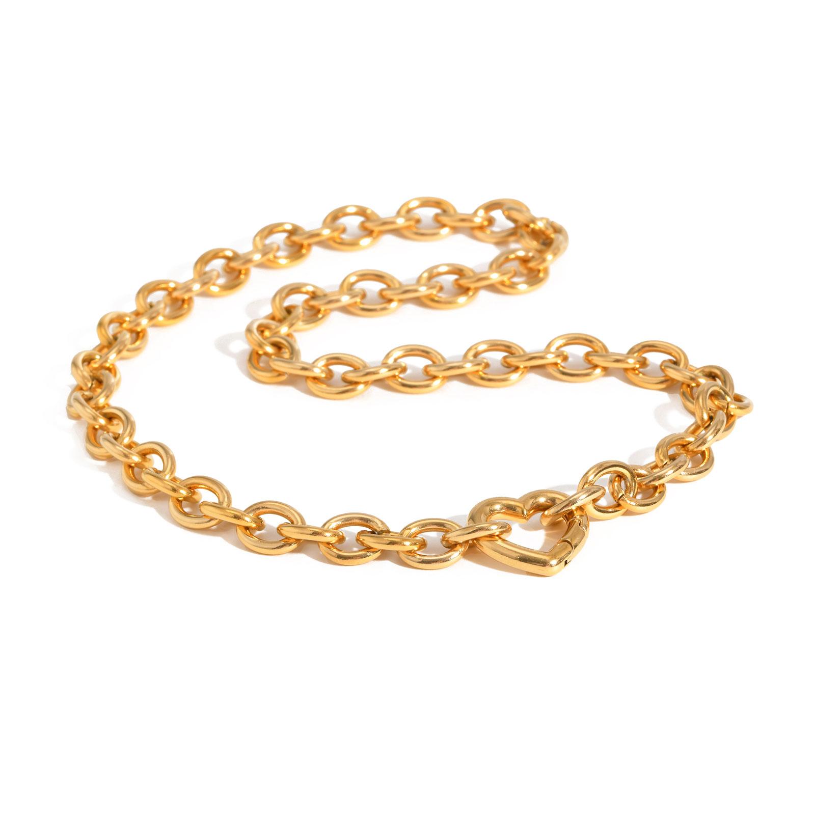 

High Quality Heart-shaped Buckle Necklaces for women, Punk Coarse Rolo Chain Necklace,Stainless Steel Jewelry Gift