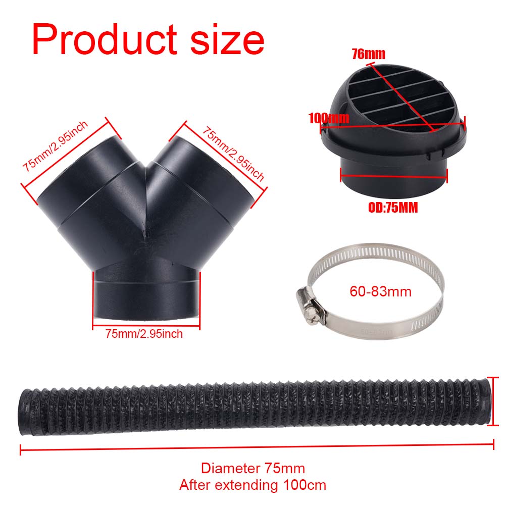75mm Standheizung Luftverteilungsrohr Set Lüftungskanal T-Stück Luftkanäle Für Warmluft Für Auto LKW Transporter Wohnmobil