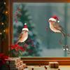 Three Birds In Santa Hats Window Stickers Christmas Theme Red Berry Branches Decoration Wall Stickers Glass Decal Poster