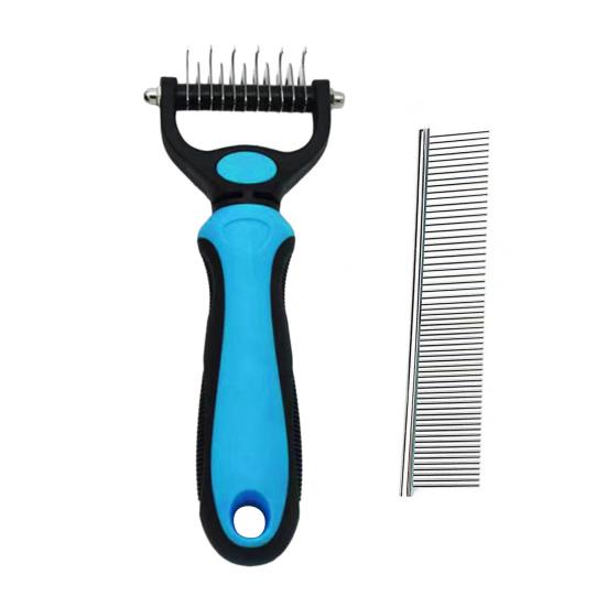 Pet Grooming Rake And Comb, Double-Sided Undercoat Rake Pet Detangling Comb, Dog Dematting Rake, Grooming Tool for Long Short Hair Cats Dogs S синий