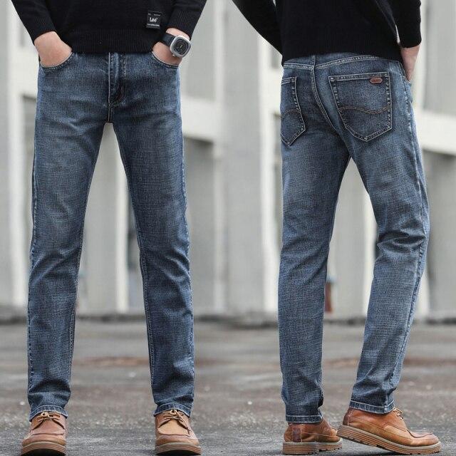18 Colors Men 'S Jeans Classic Style Business Casual Advanced Stretch Regular Fit Denim Trousers Grey Blue Pants Male