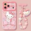 Mobile Phone Case with Lanyard, Suitable for Iphone17 Powder Knot Cat 16promax Silicone 15 Cartoon 14 Apple 13 Women's Cover