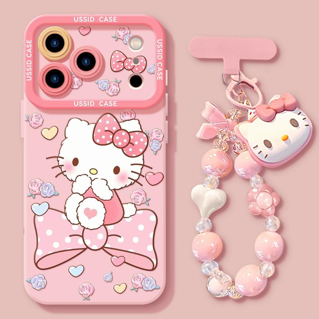 Mobile Phone Case with Lanyard, Suitable for Iphone17 Powder Knot Cat 16promax Silicone 15 Cartoon 14 Apple 13 Women's Cover