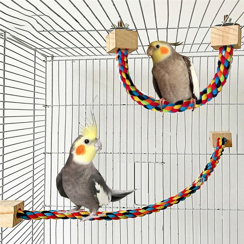 

AEE2-4PCS Parrot Color Cotton Rope Toys Elastic Parrot Climbing Toys Sturdy Bird Swing Harness Cage Pet Toy Swing Stand