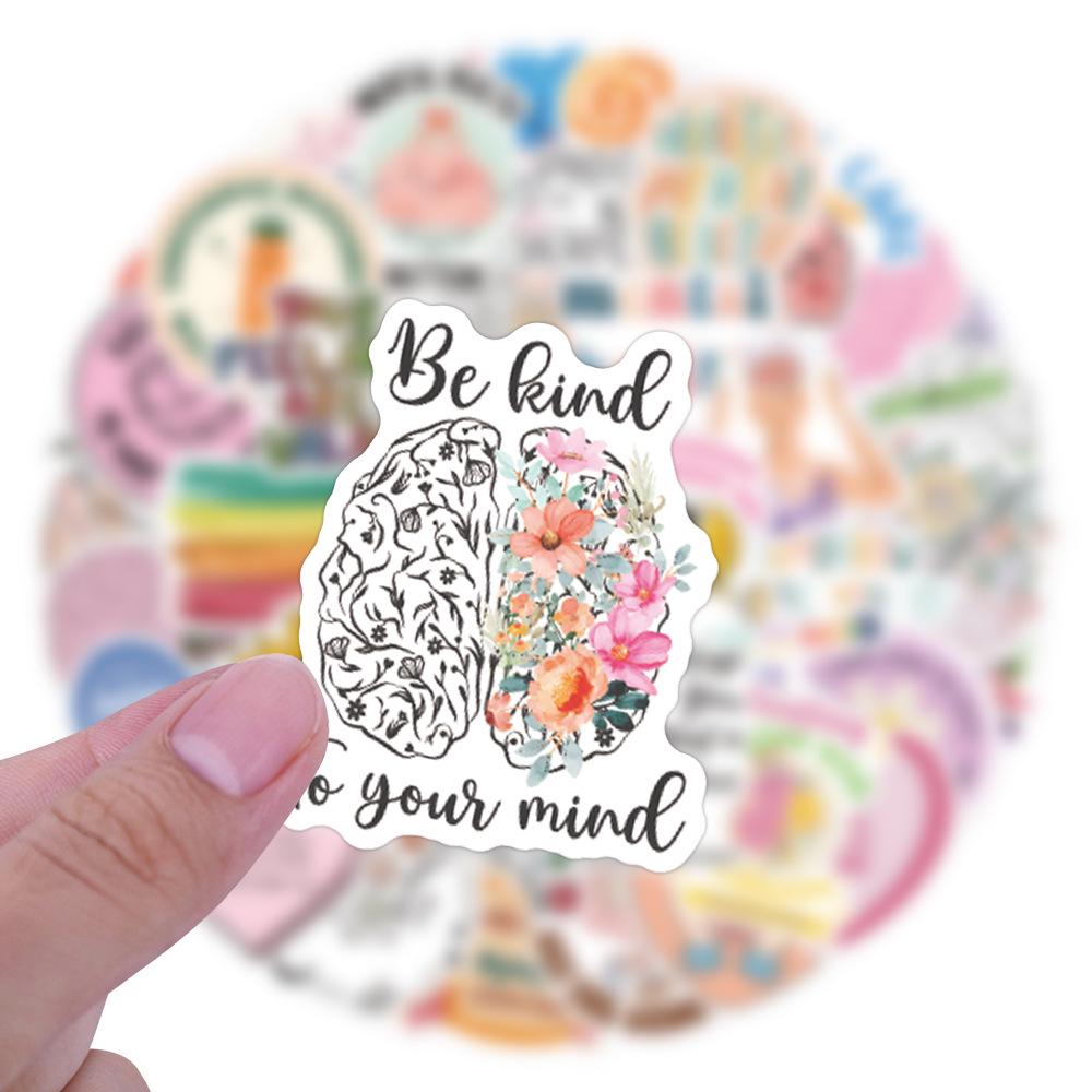 50 Mental Health Doodle Stickers: English Slogan Decorations for Laptops and Phones