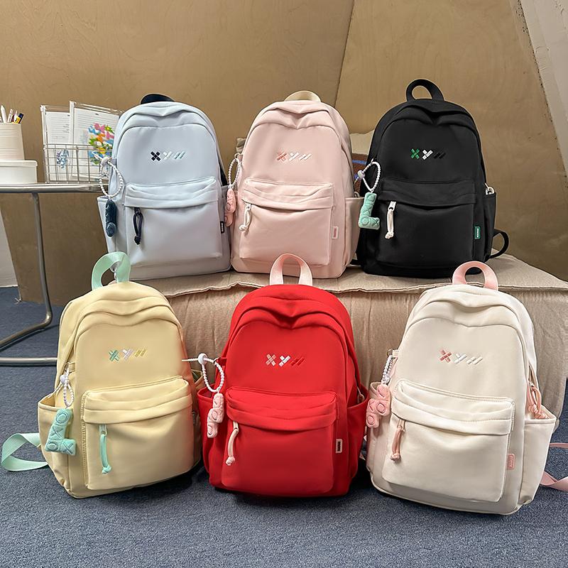 Student Schoolbag Women's Nylon Backpack Lightweight Solid Color Backpack Travel Bag