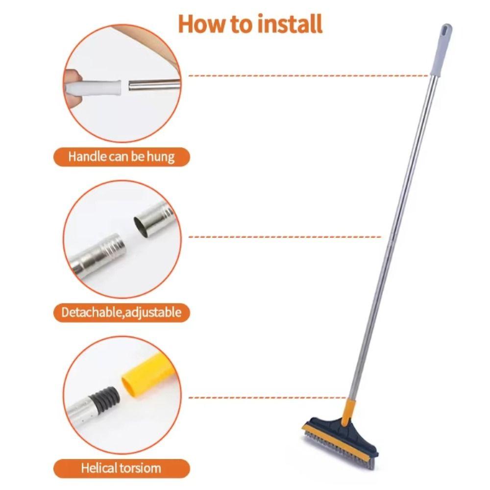 Multifunctional 3 In 1 Floor Scrub Brush Long Handle Removable Wiper Windows Squeegee Rotating Crevice Brush Tile Cleaning