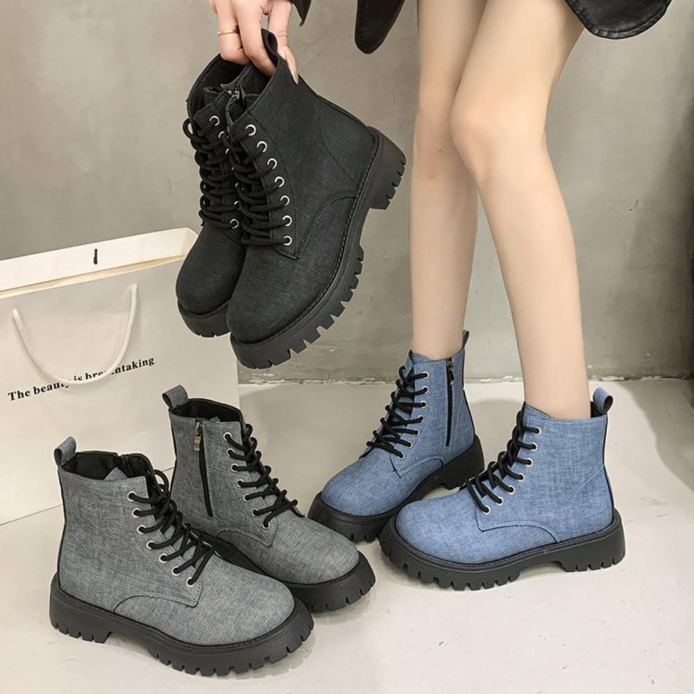 Neue Mode Stiefeletten Biker Schuhe Weiß Punk Stil Kurze Schuhe für Damen Runde Zehenpartie Damen Knöchelstiefel Chunky Mode Stiefel