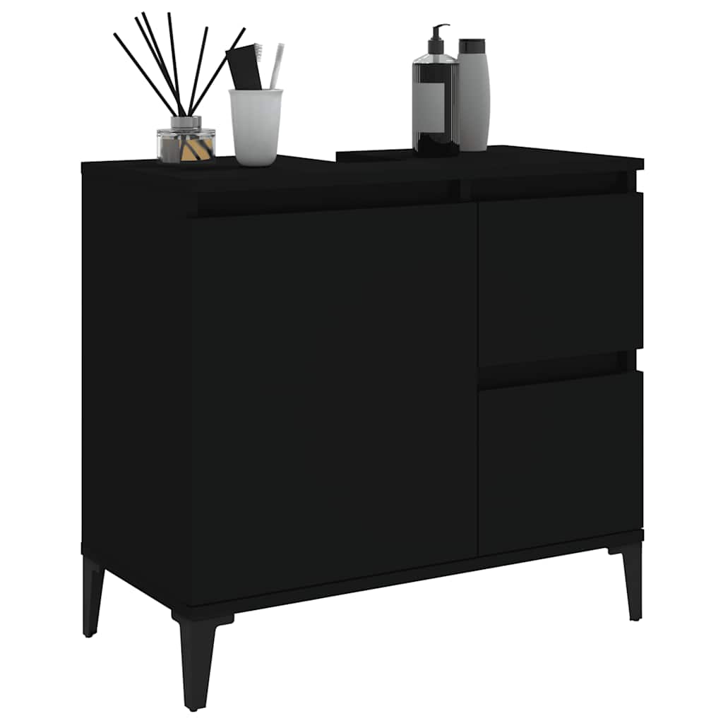 Schrank unter dem Waschbecken, 2 Schubladen, schwarzes dreieckiges Stativ, 65x33x60 cm