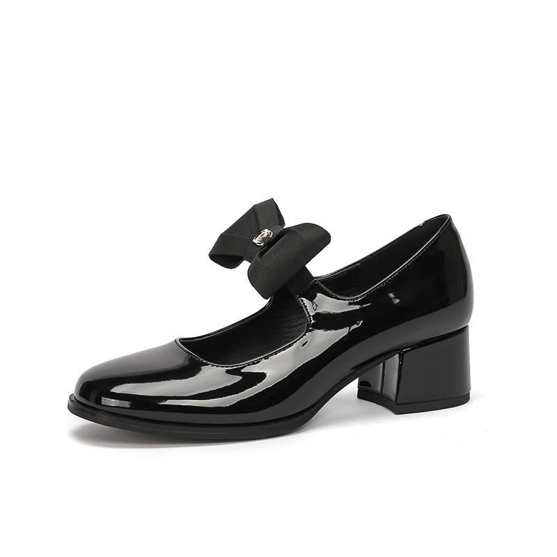 

Туфли Мэри Джейн женские весенние новые модные женские туфли в британском стиле с круглым носком на толстом каблуке с бантом и юбкой женские туфли 40 чёрный