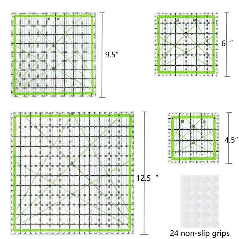 M-Modern-4Pcs Quilting Ruler Square Acrylic Quilting Ruler Fabric Cutting Ruler Clear Mark Acrylic Ruler And Ironing Ruler