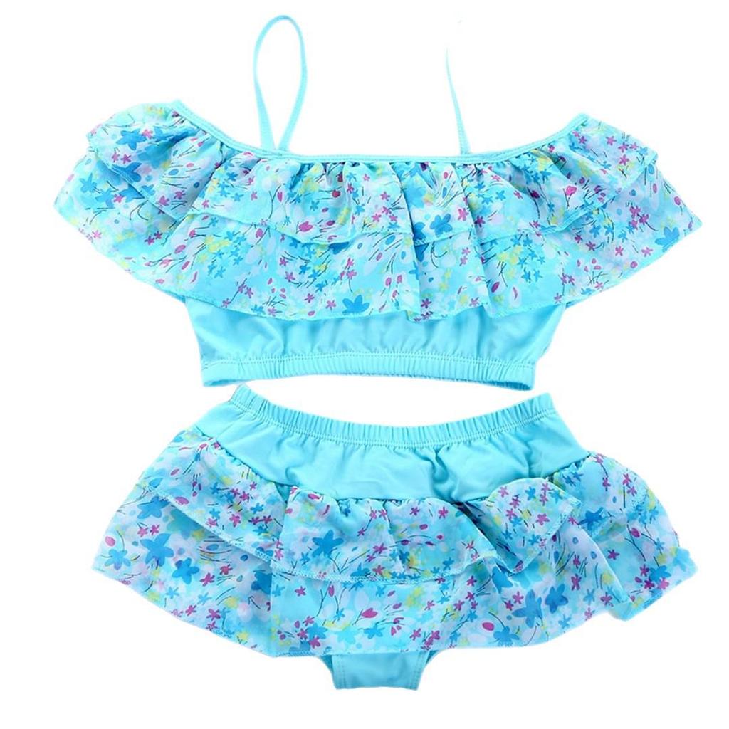 Girls' Floral Tankini Set with Ruffle Bikini Bottoms - Quick-Drying Swimsuit