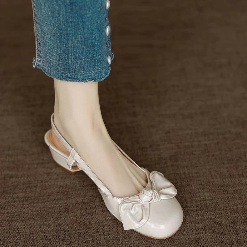 Back strap flat shoes versatile casual shoes summer new leather bow bag head sandals women