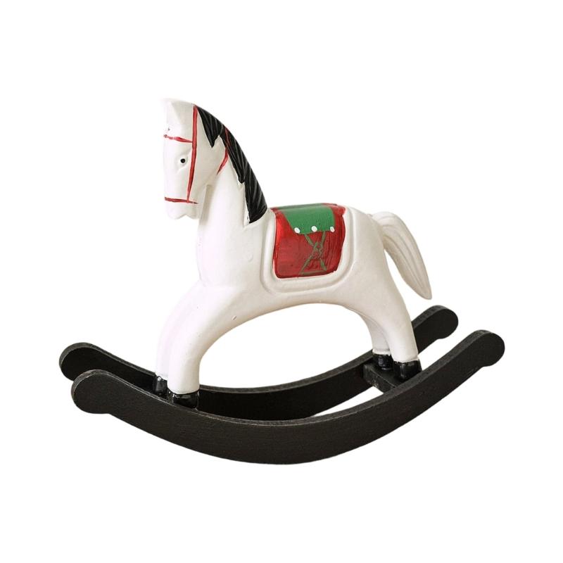 Wooden Rocking Horse Statues Decorative Animal Statue Sculptures Ornament for Office Home Table Centerpieces Gift белый
