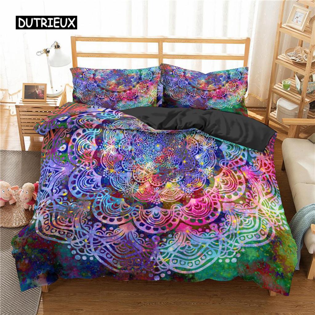 Mandala Bettbezug-Set Lila Farbverlauf Mandala Kultur Druck Einzelbettwäsche-Set für Teenager Mikrofaser Queen King Size Bettdeckenbezug
