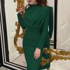 Fashion Elegant Long Sleeved Slim Fit Dress Autumn New Half High Collar Loose Casual Simple Long Dresses Solid Color Streetwear High Waist Clothing