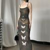 Japanese Gauze Elegant Butterfly Print Dresses Sexy Split Y2k Aesthetic Sweet Women's Dress Tie Dye Long Slim Grunge Fairy