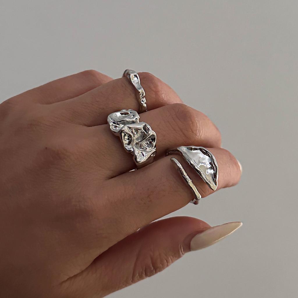 Irregular Liquid Metal Pleated Open Ring Female, Cold Wind Smooth Water Drop Ring Rings