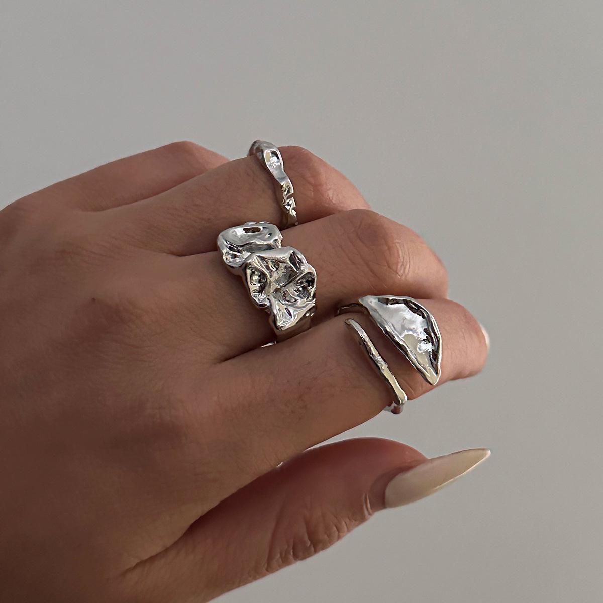 

Irregular Liquid Metal Pleated Open Ring Female, Cold Wind Smooth Water Drop Ring Rings