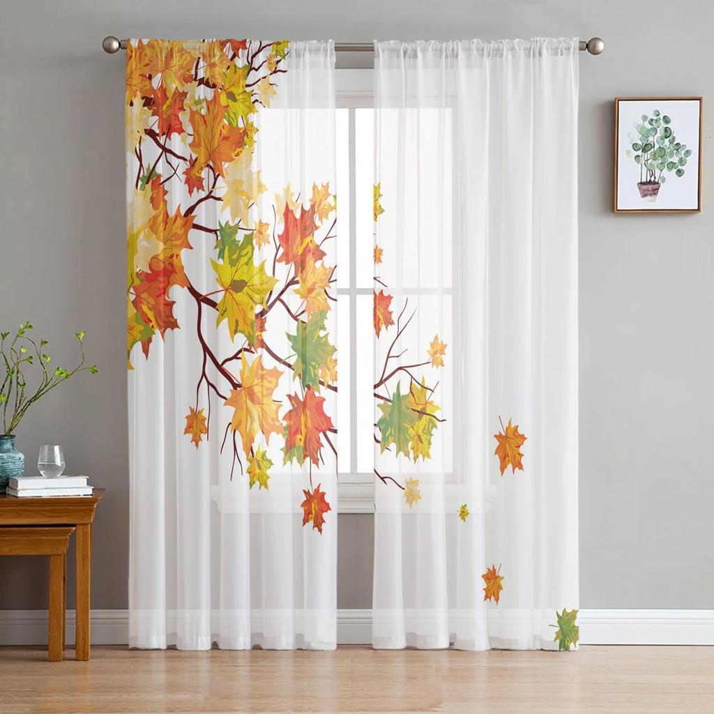 Maple Leaves Trees Texture Tulle Curtains For Living Room Sheer Curtain Bedroom Voile Decorative Window Treatments