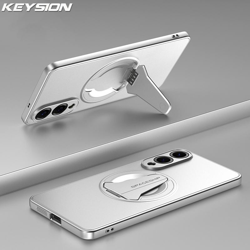 KEYSION Magnetic Phone Case for Samsung S25 Ultra 5G S25+ Metal Paint Upright Kickstand Shockproof Cover for Galaxy S25 Edge 5G