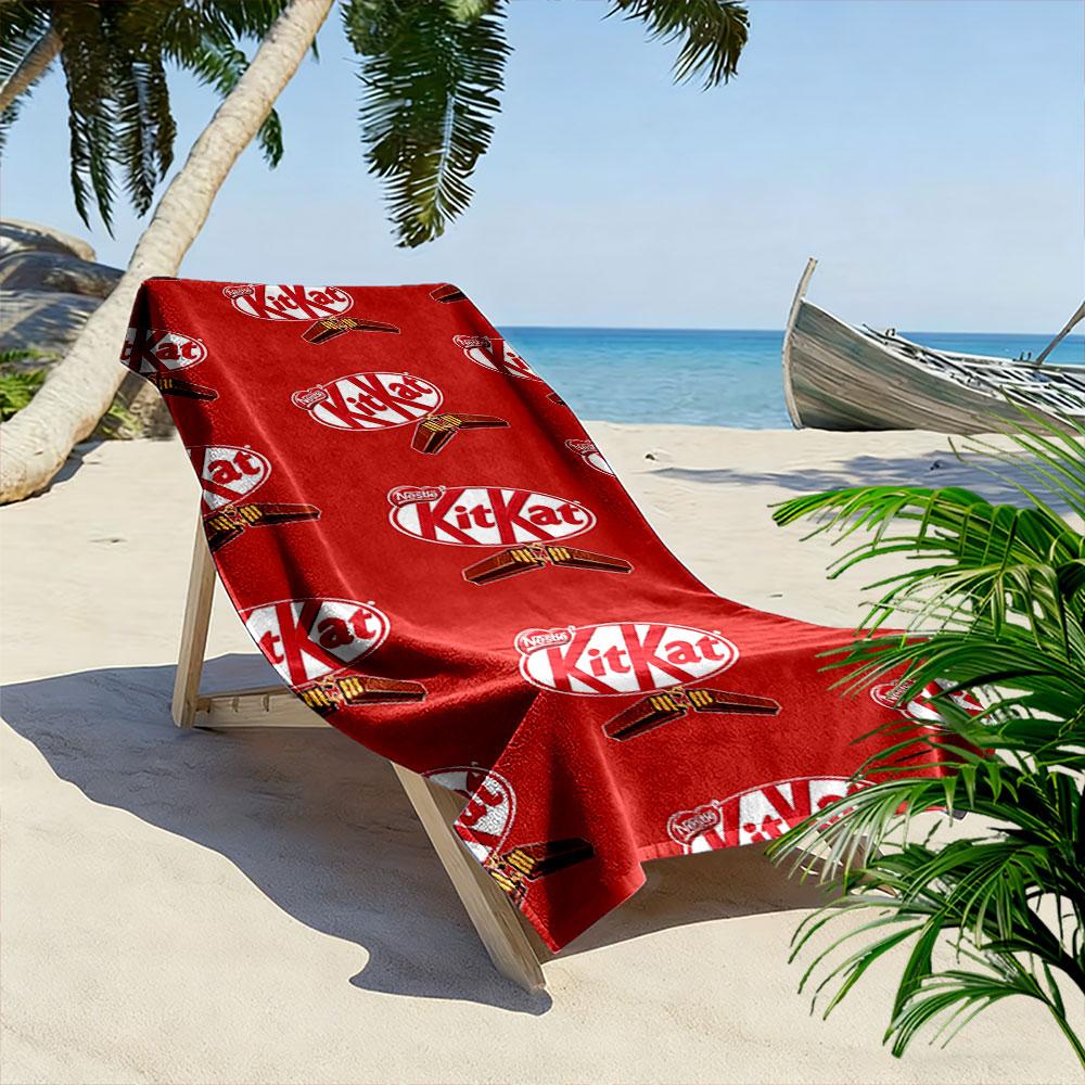 Red KitKat Logo Beach Towel Beach Towel Quick-drying for Travel Outdoor Sports Jogging Beach and Swimming