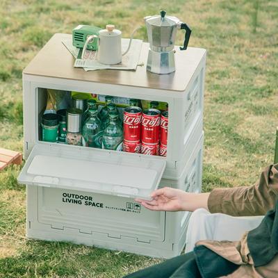 Boîte de rangement extérieure pliante, boîte d'organisation de Camping, coffre à vêtements, couvercle en bois amovible, boîte de rangement
