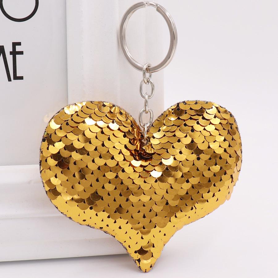 Double-Sided Reflective Sequin Heart Keychain - Colorful Bag Pendant & Car Keyring