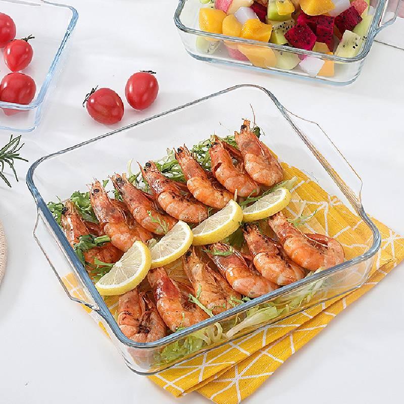 Square Roaster Glass Baking Pan Microwave Grilled Fish Plate Cooking Container