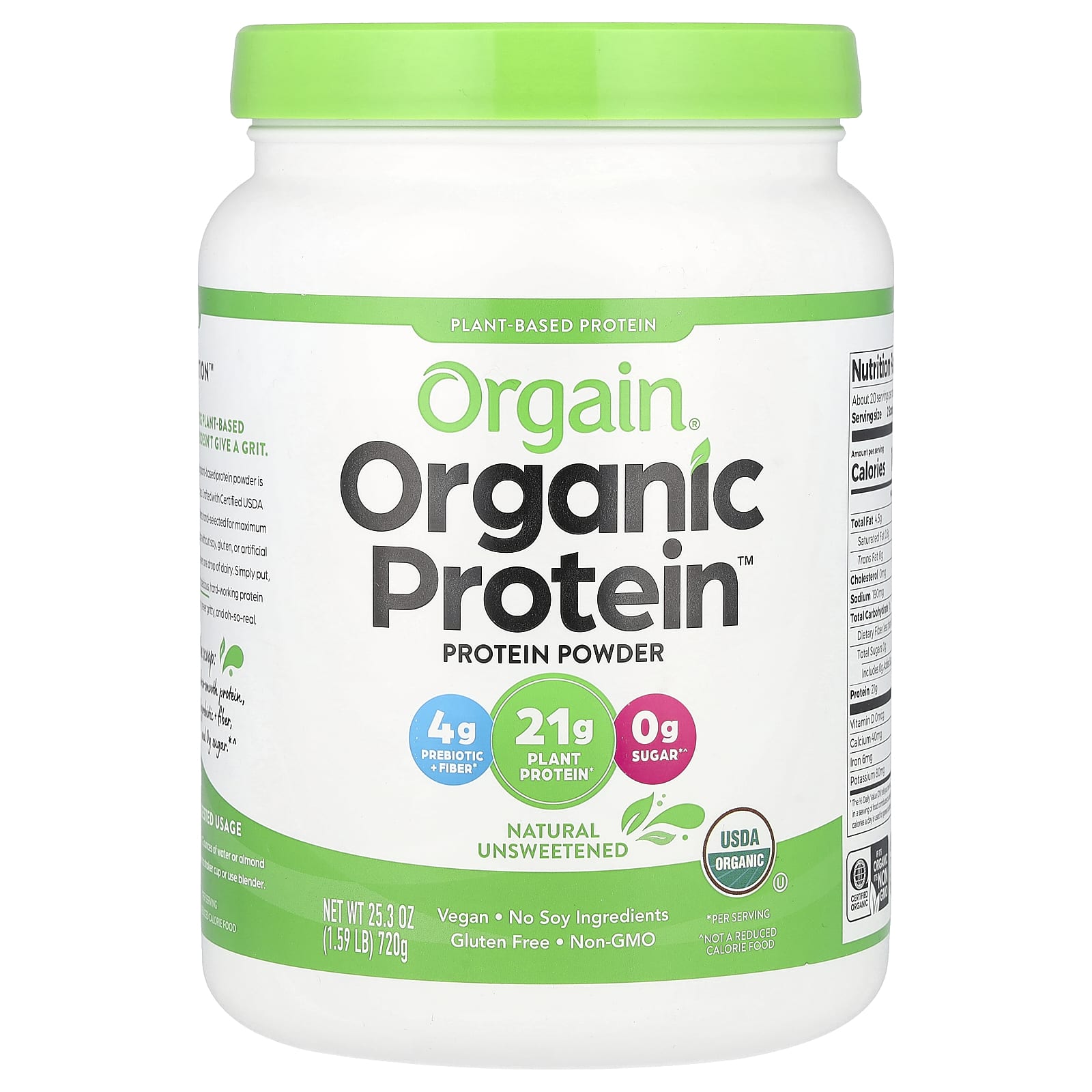 

Orgain, Organic Protein powder, plant-based, naturally unsweetened, 1.59 lb (720 g)
