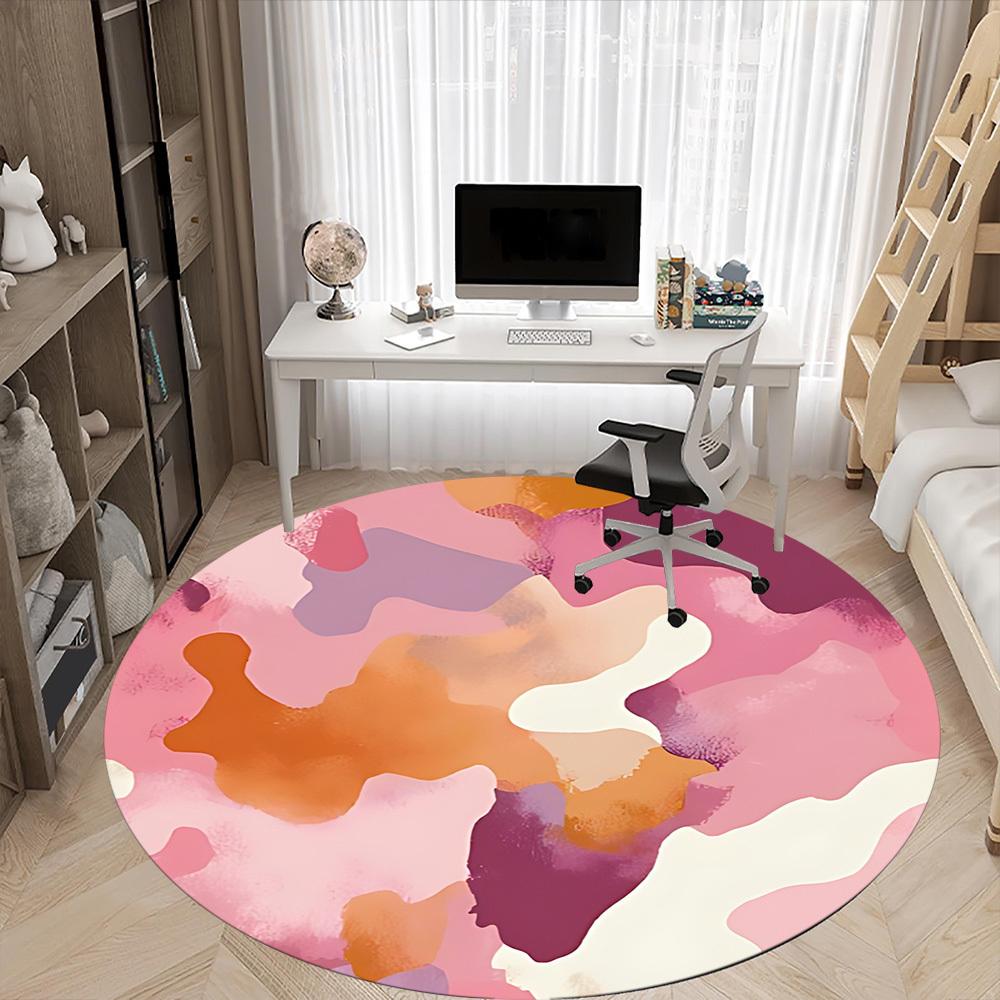 1pc Abstract Art Office Round Rug, Non-slip, Soft and Durable Office Rug for Interior Decoration, Perfect for Office, Beautiful Decoration yy260323056