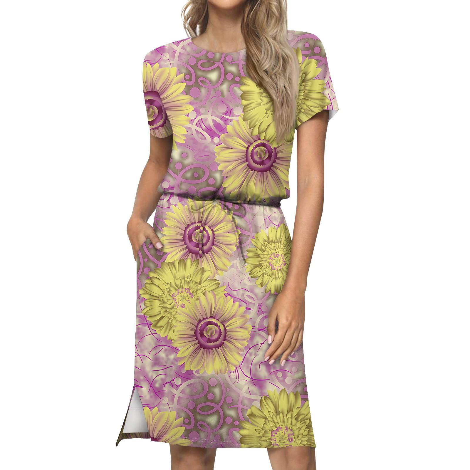 

Женское модное свободное повседневное платье с короткими рукавами и карманами с принтом S жёлтый