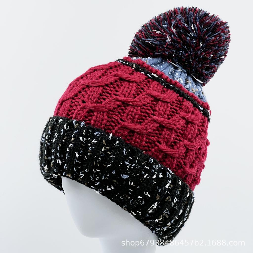 European and American Jacquard Wool Hat for Women, Warm and Cold-proof In Winter, Piled and Thickened Head Warmer, Color Knitted Hat