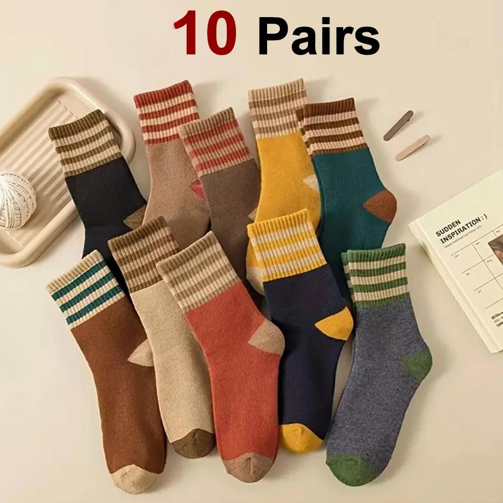 

10 двойных осенне-зимних женских толстых носков средней длины, удобные, теплые, модные, полосатые, повседневные, махровые носки с петлями 10 pairs