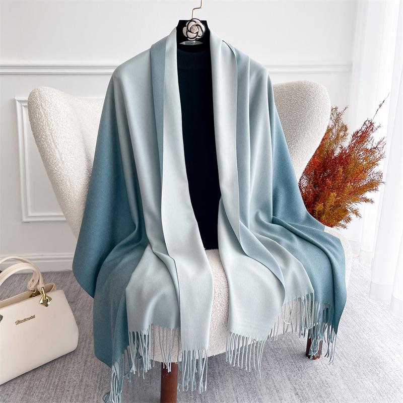 Fashion Solid Cashmere Warm Scarf for Women New Design Pashmina Winter Double Color Shawl Wraps Bufanda Tassel Blanket Poncho